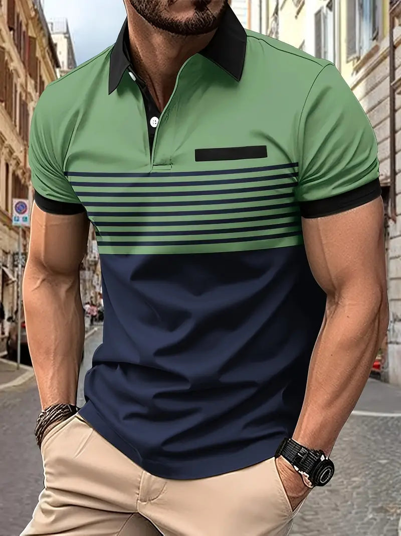 Koszulka polo męska - Slim Fit z paskami - Krótki rękaw, casualowa i elegancka