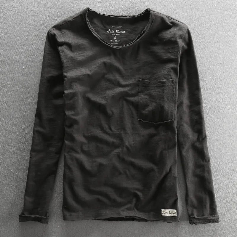 Vintage Stylowa Męska Koszula Bawełniana z Długim Rękawem i Dekoltem O-neck