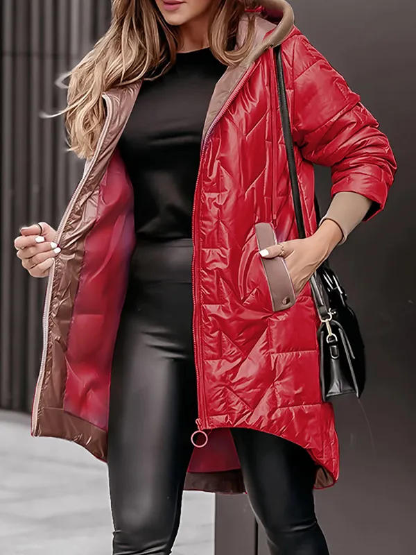 Eleganter, langer Damenwintermantel aus Wolle mit Kapuze – ideal für Herbst und Winter, warm und stilvoll