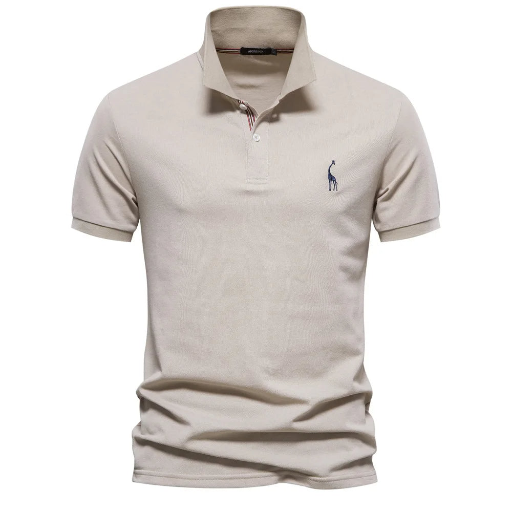 Caleb - Premium Cotton Polo Shirt with Elegant Deer Embroidery for a Chic Look