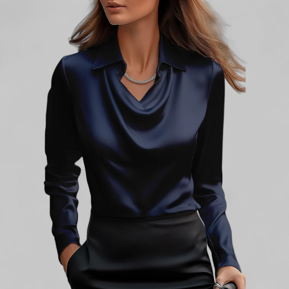 Damenbluse mit drapiertem Kragen – Regular Fit für den Büroalltag