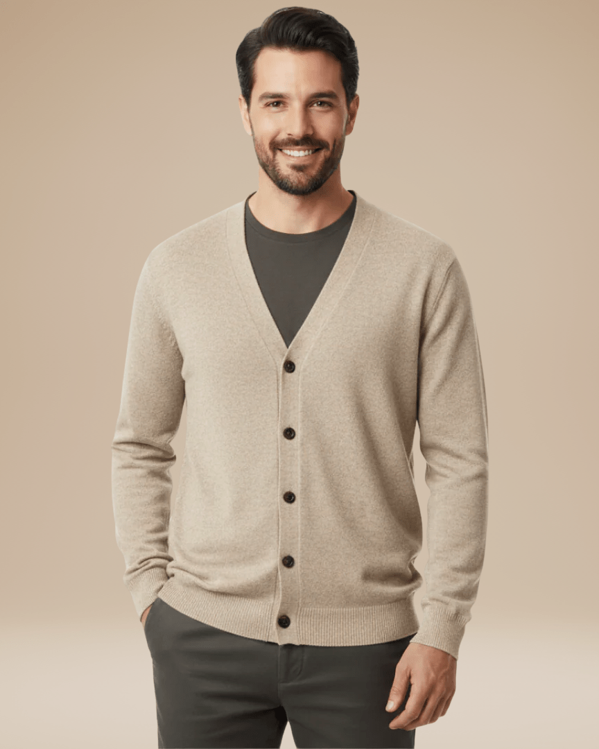 Herbstlicher V-Ausschnitt Cashmere-Cardigan für Herren mit Knopfleiste