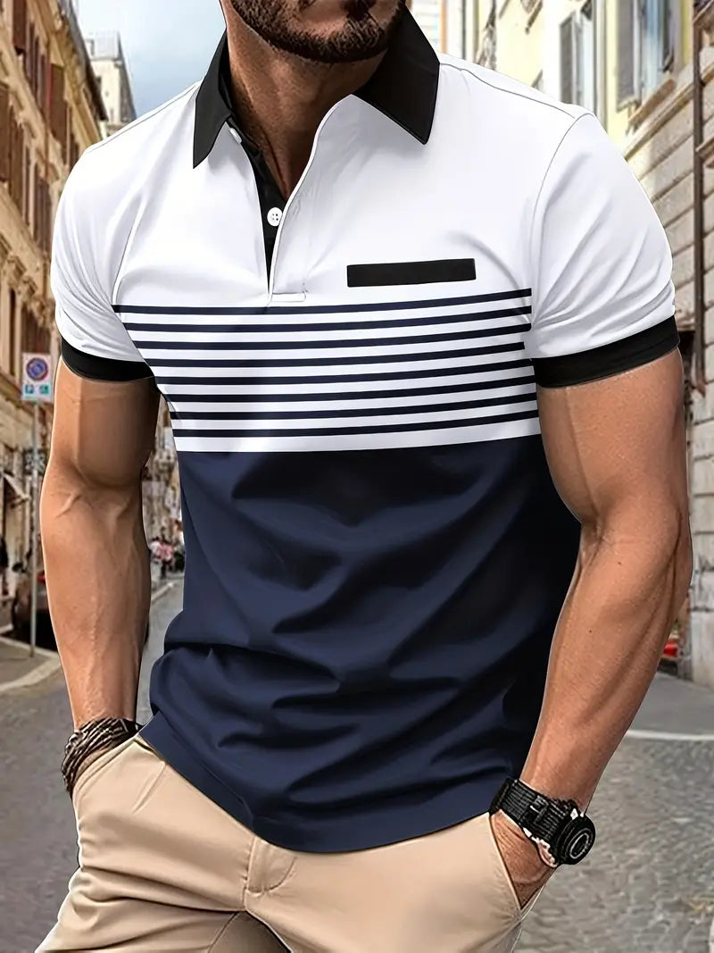 Men's Slim Fit Striped Polo Shirt - Short Sleeve, Casual & Stylish