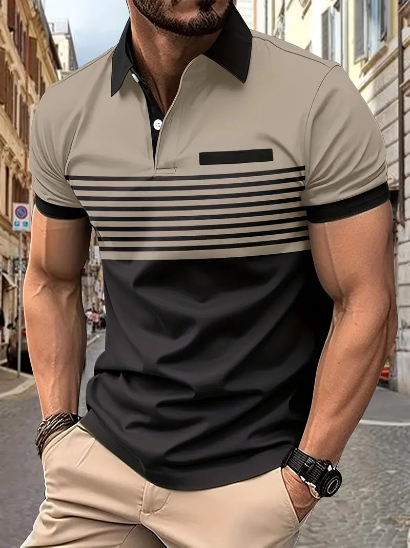 Koszulka polo męska - Slim Fit w paski - Krótki rękaw, casualowa i elegancka