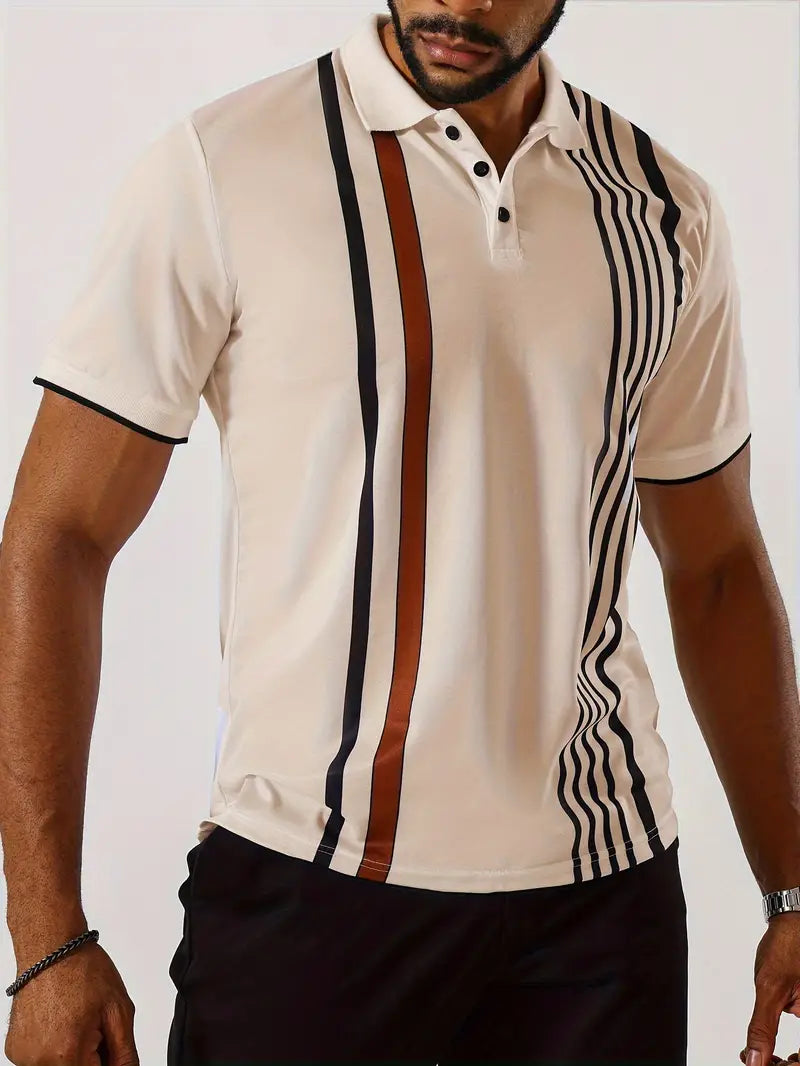 Męska koszulka polo - Slim Fit, Krótki rękaw, Pionowe paski, Klasyczny kołnierzyk