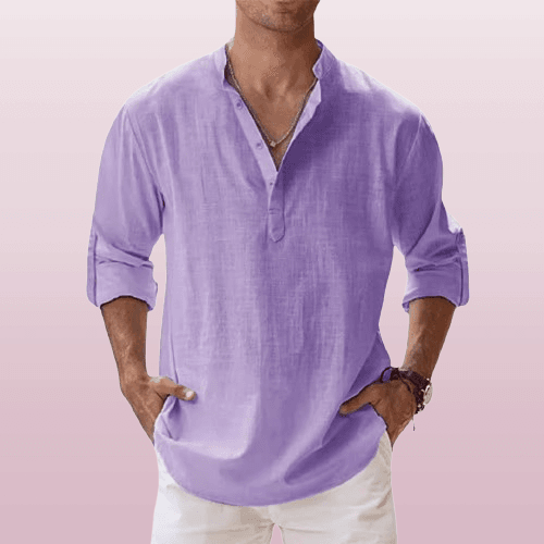 Modisches Herren Henley-Shirt aus Leinenmischung – Bequeme Langarm-Variante in regulärer Passform für den Alltag