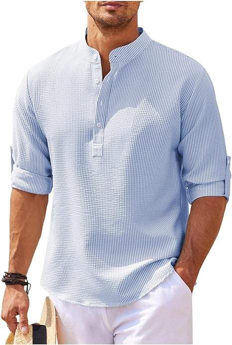 Bequemer Herren Henley-Shirt mit hochgerollten Ärmeln – leicht, atmungsaktiv und lässig geschnitten