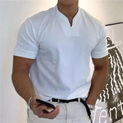 Herren V-Ausschnitt T-Shirt mit seitlichen Ärmelbündchen, schmaler Schnitt – perfekt für legere Looks