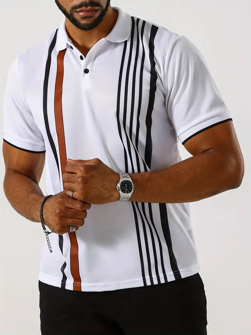 Męska koszulka polo - Slim Fit, Krótki rękaw, Pionowe paski, Klasyczny kołnierzyk