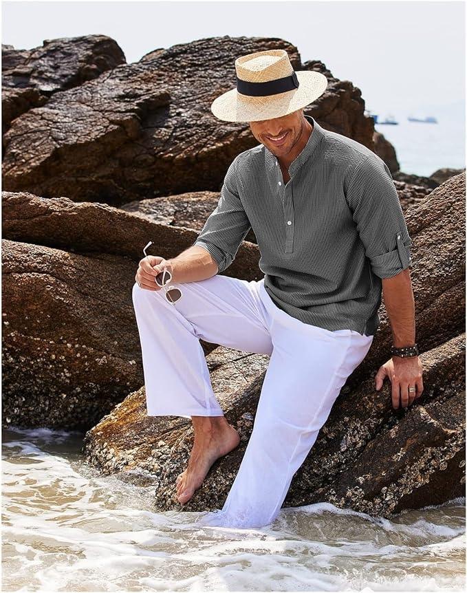 Bequemer Herren Henley-Shirt mit hochgerollten Ärmeln – leicht, atmungsaktiv und lässig geschnitten