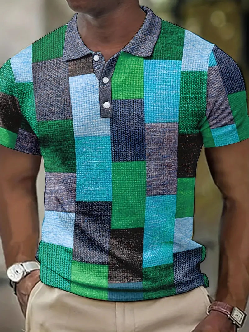 Modisches Herren-Polo mit einzigartigem Patchwork-Design - Kurzarm und atmungsaktiv für entspannte Freizeitlooks