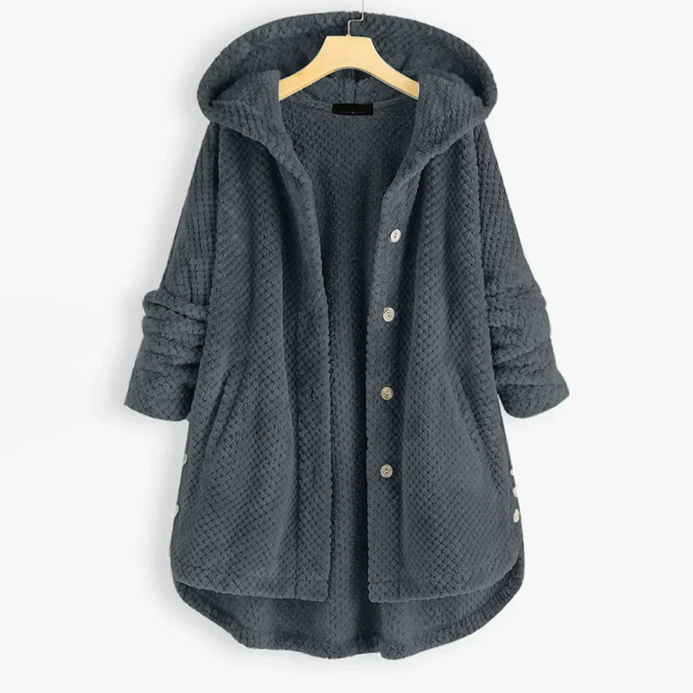 Damen Oversize Fleecejacke mit Kapuze – Warm und Lässig für Herbst und Winter