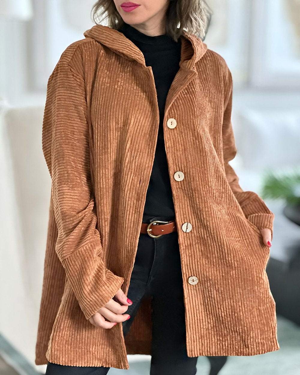 Elegante, leichte oversized Damen-Wolljacke für den Frühling