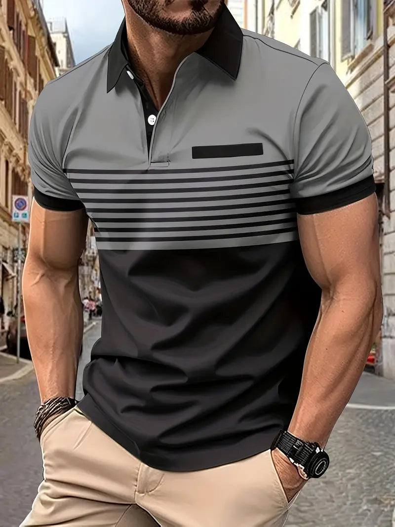 Men's Slim Fit Striped Polo Shirt - Short Sleeve, Casual & Stylish