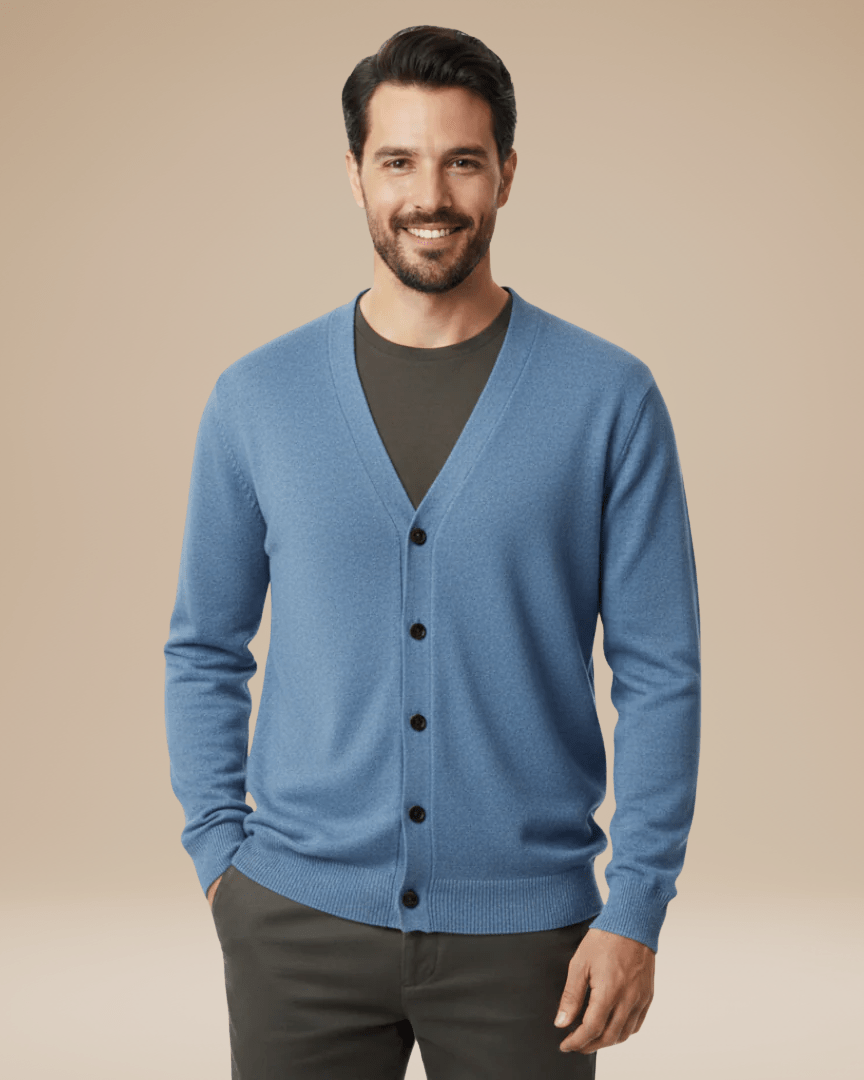 Herbstlicher V-Ausschnitt Cashmere-Cardigan für Herren mit Knopfleiste
