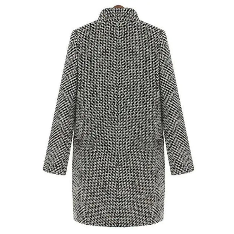 Eleganter, lässiger Midi-Wollmantel für Damen mit langen Ärmeln – ideal für Herbst und Winter