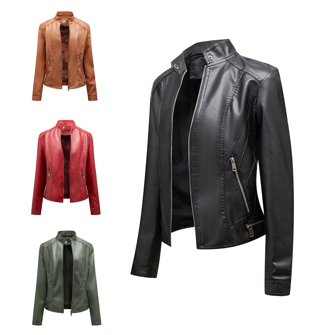 Leichte, elegante Damen Leder Bikerjacke Ramoneska für Frühling und Herbst