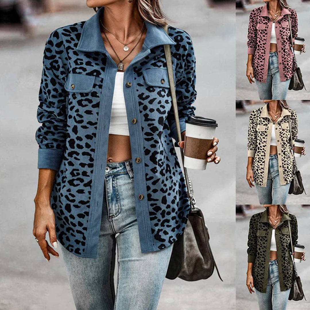 Oversized Damen Baumwollhemdjacke im Leopardenmuster für den Frühling