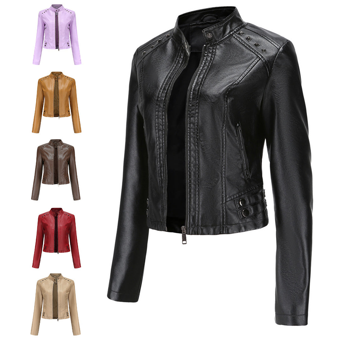 Elegante taillierte Damen Lederjacke für den Frühling – lässiger Biker-Stil