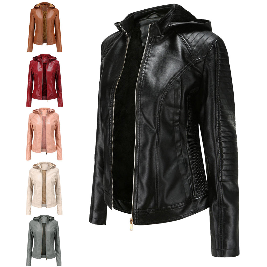 Frühlings Damen Lederjacke mit Kapuze – Figurbetonte, leichte Freizeitjacke