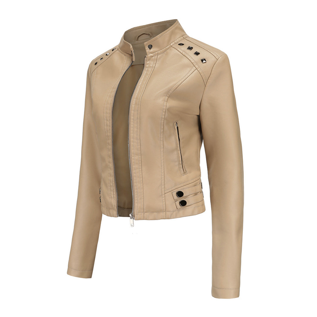 Elegante taillierte Damen Lederjacke für den Frühling – lässiger Biker-Stil