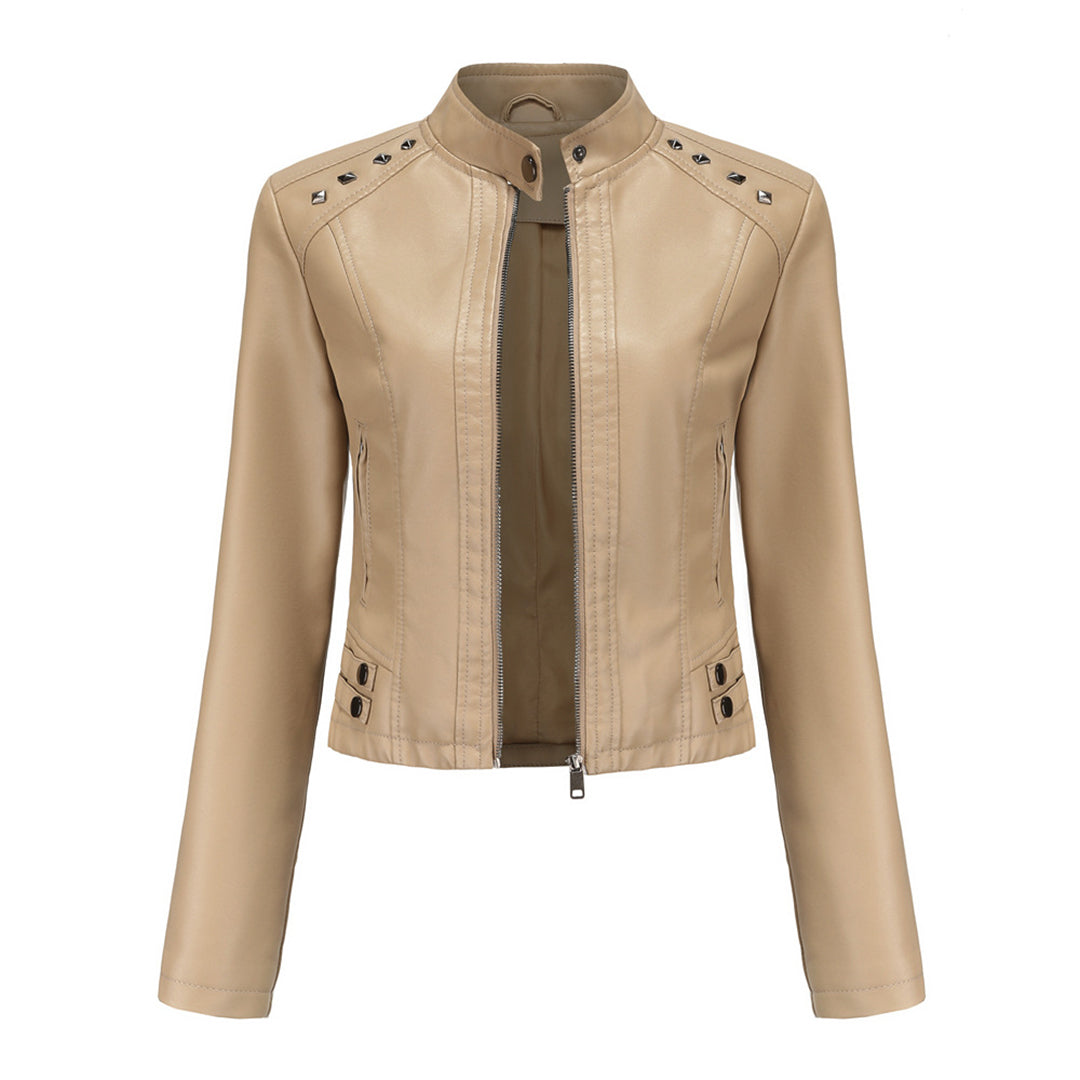 Elegante taillierte Damen Lederjacke für den Frühling – lässiger Biker-Stil