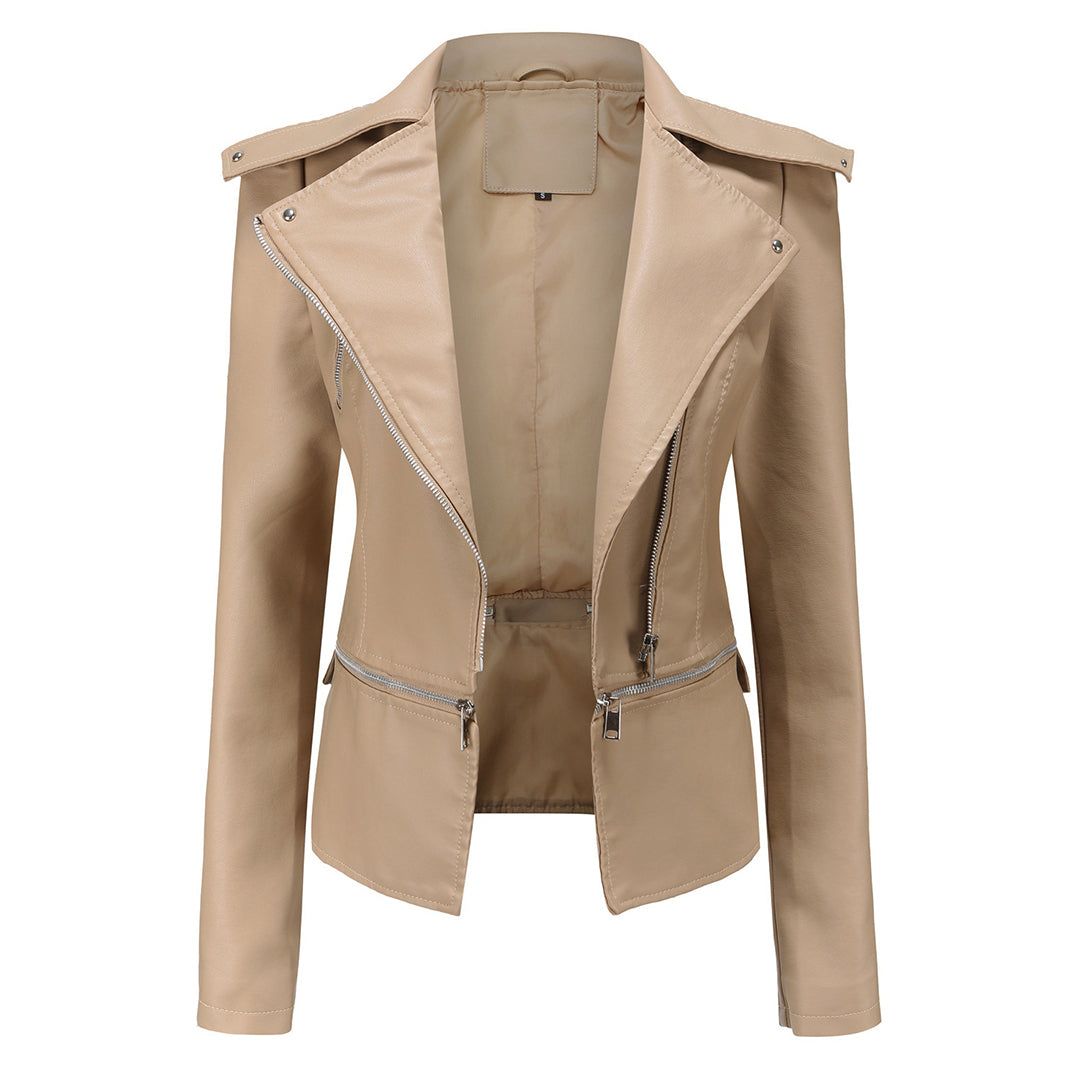 Elegante Damen Leder Bikerjacke – Leichte, stylische Kurzjacke für den Frühling