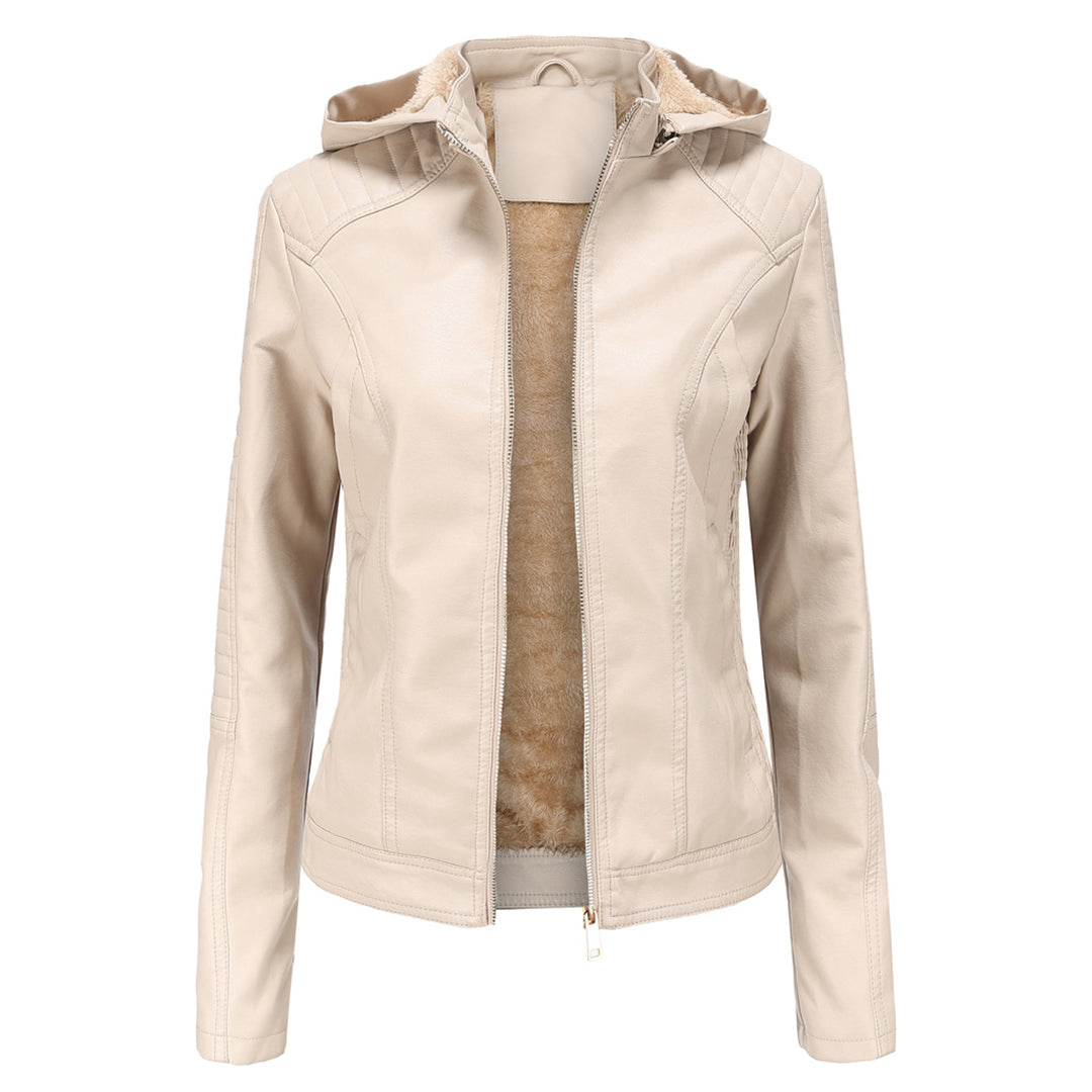 Frühlings Damen Lederjacke mit Kapuze – Figurbetonte, leichte Freizeitjacke