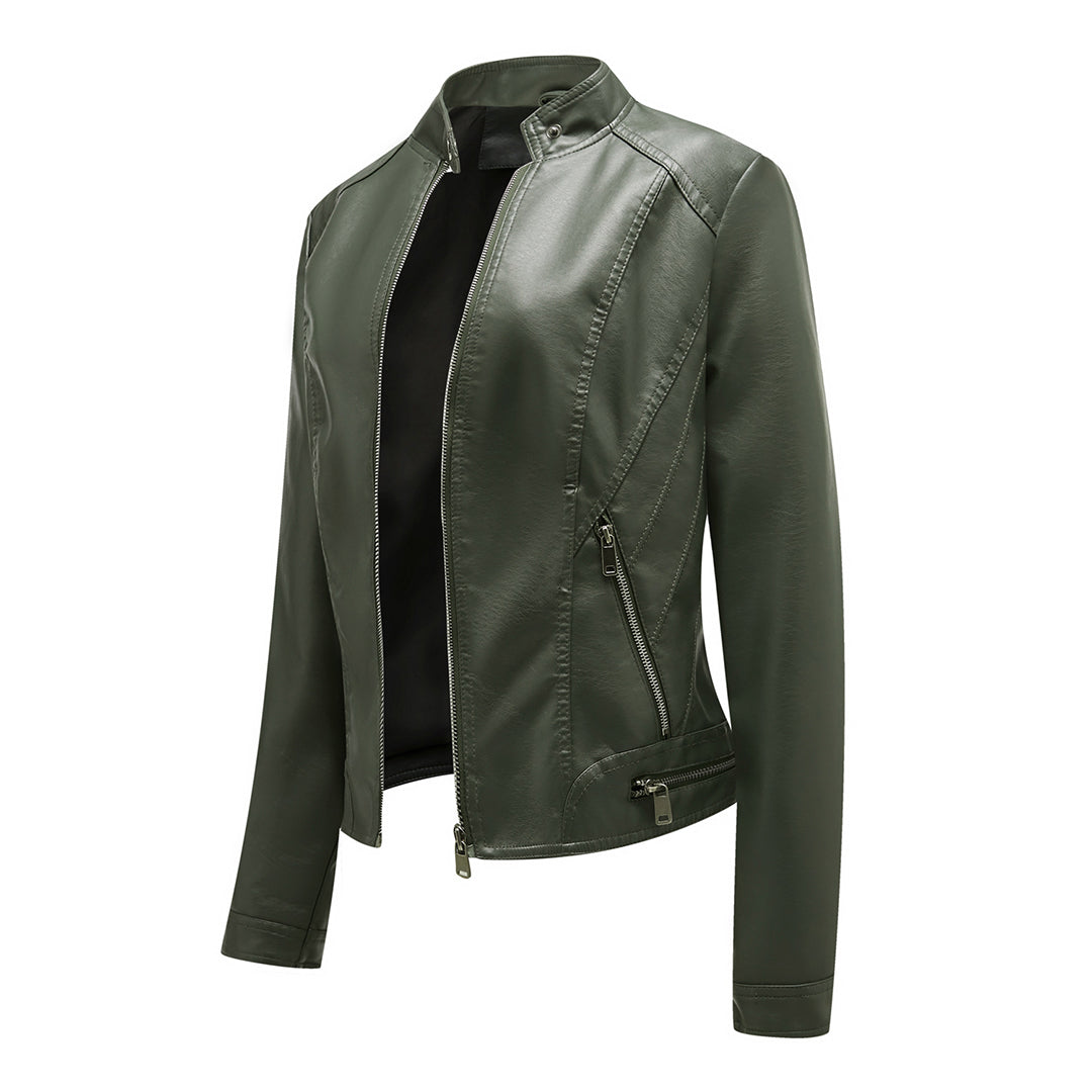 Leichte, elegante Damen Leder Bikerjacke Ramoneska für Frühling und Herbst