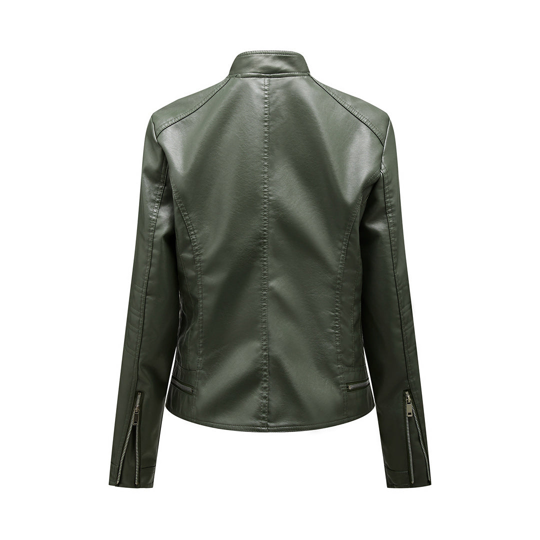 Leichte, elegante Damen Leder Bikerjacke Ramoneska für Frühling und Herbst