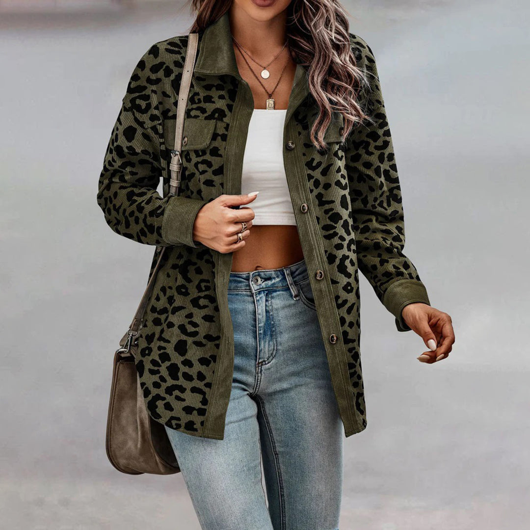 Oversized Damen Baumwollhemdjacke im Leopardenmuster für den Frühling