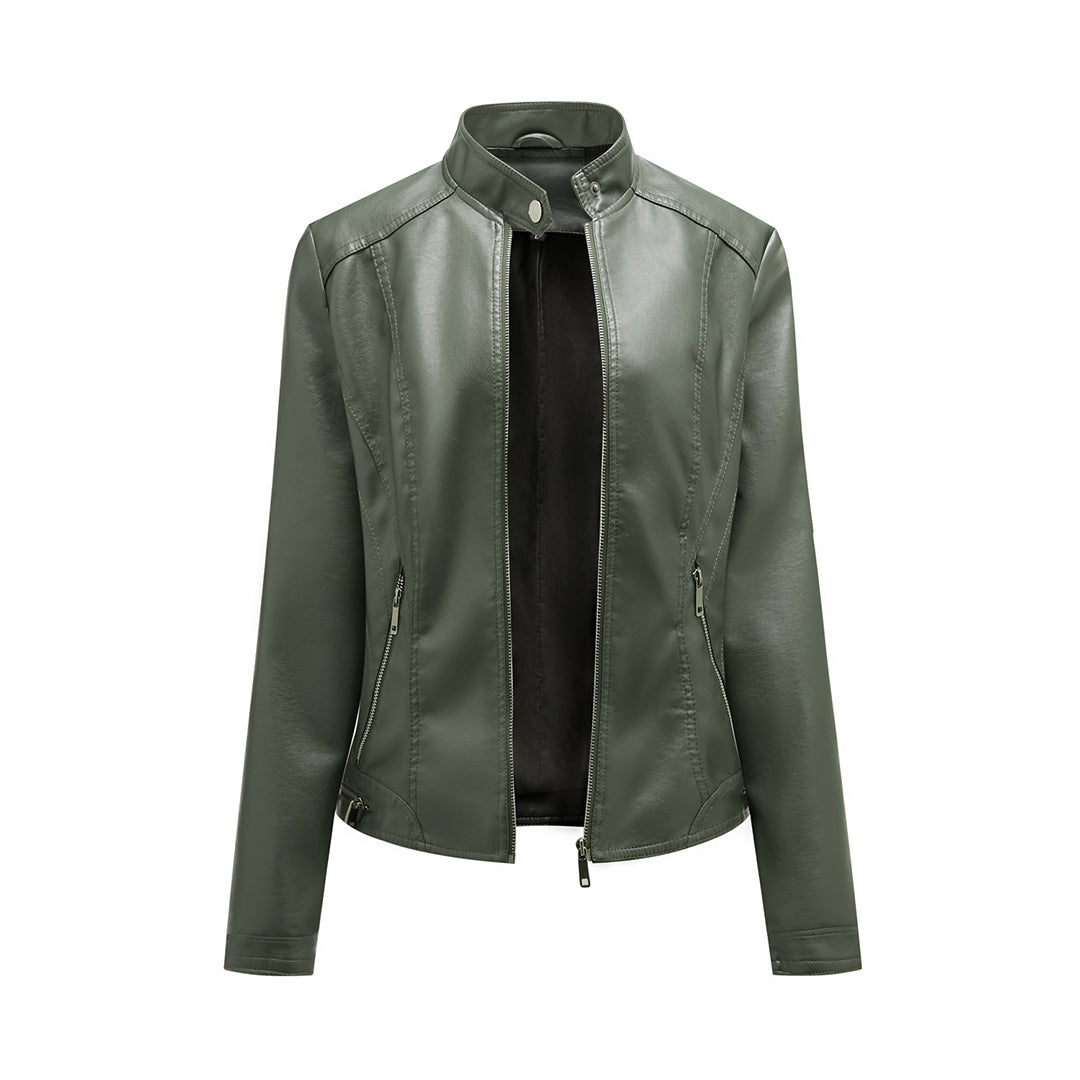 Leichte, elegante Damen Leder Bikerjacke Ramoneska für Frühling und Herbst
