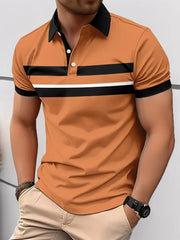 Polos pour hommes - Coupe classique - Col et poignets en contraste - Motif rayé sur la poitrine