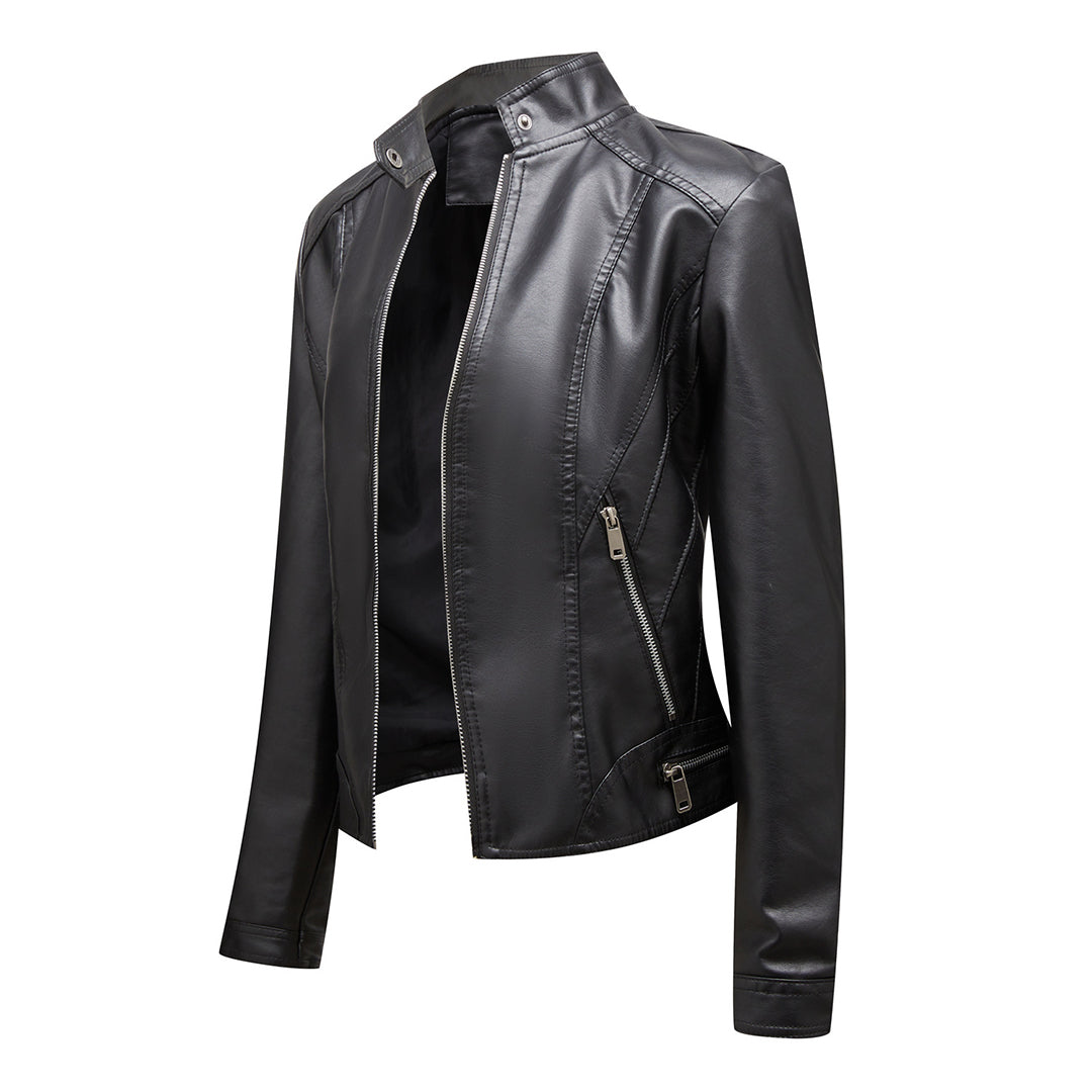 Leichte, elegante Damen Leder Bikerjacke Ramoneska für Frühling und Herbst