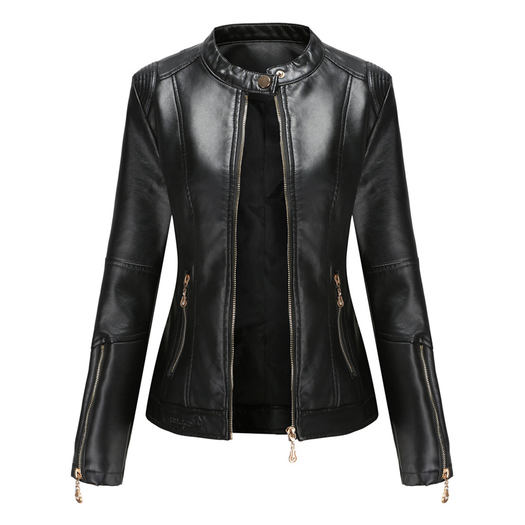 Leichte taillierte Damen Lederjacke für den Frühling – Casual Bikerjacke mit Reißverschluss
