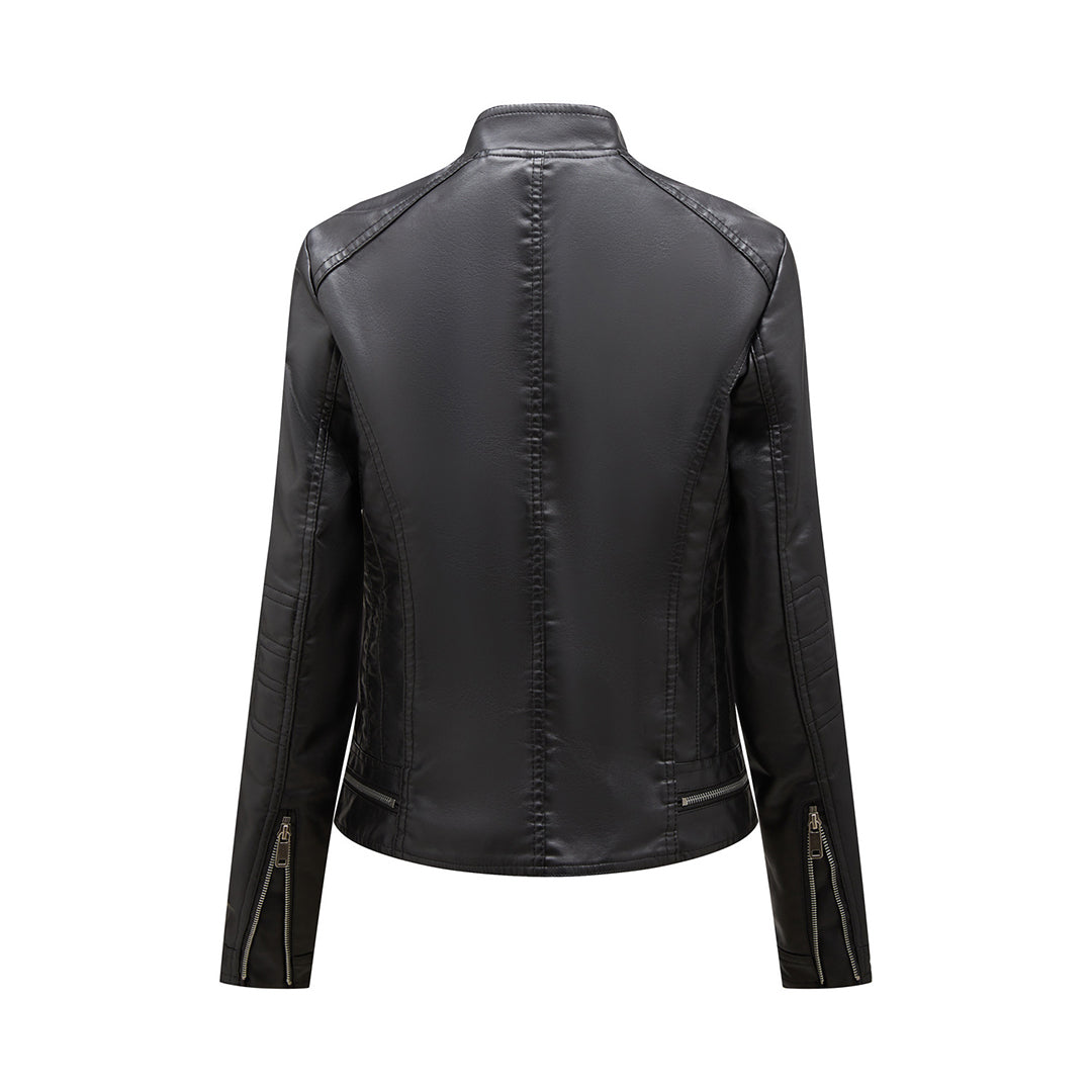 Leichte, elegante Damen Leder Bikerjacke Ramoneska für Frühling und Herbst