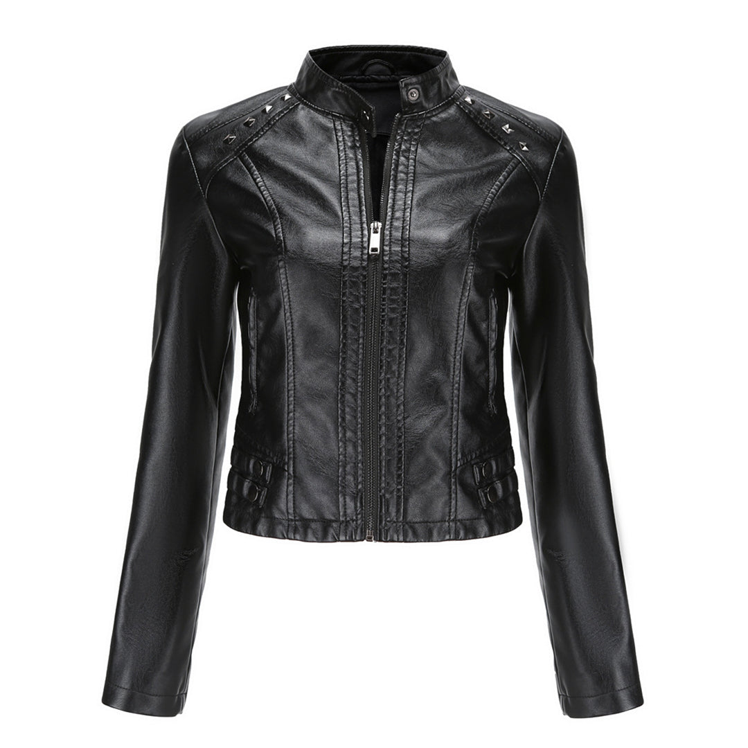 Elegante taillierte Damen Lederjacke für den Frühling – lässiger Biker-Stil