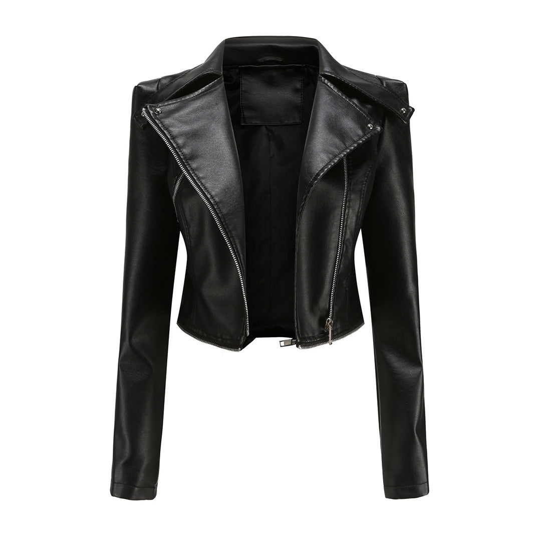 Elegante Damen Leder Bikerjacke – Leichte, stylische Kurzjacke für den Frühling
