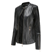 Leichte taillierte Damen Lederjacke für den Frühling – Casual Bikerjacke mit Reißverschluss