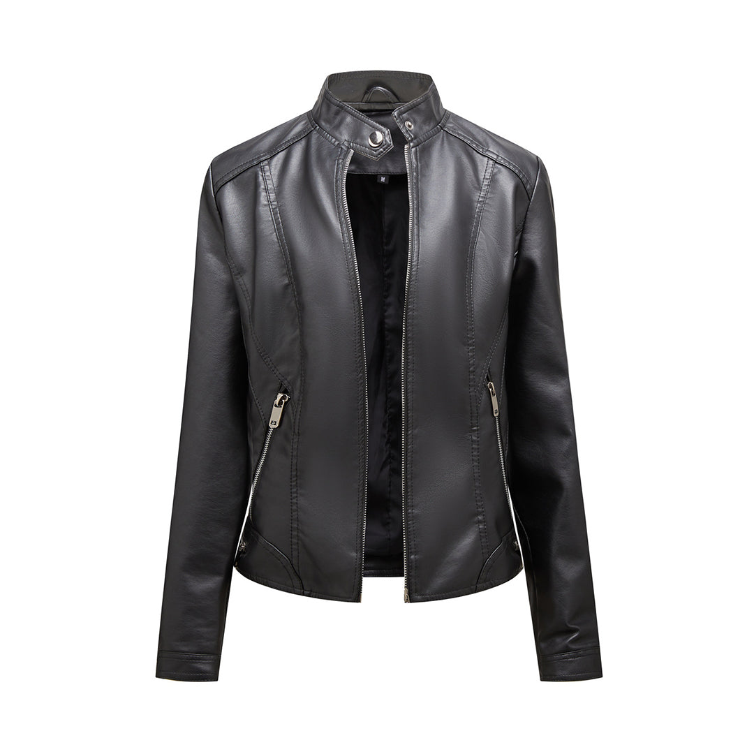 Leichte, elegante Damen Leder Bikerjacke Ramoneska für Frühling und Herbst