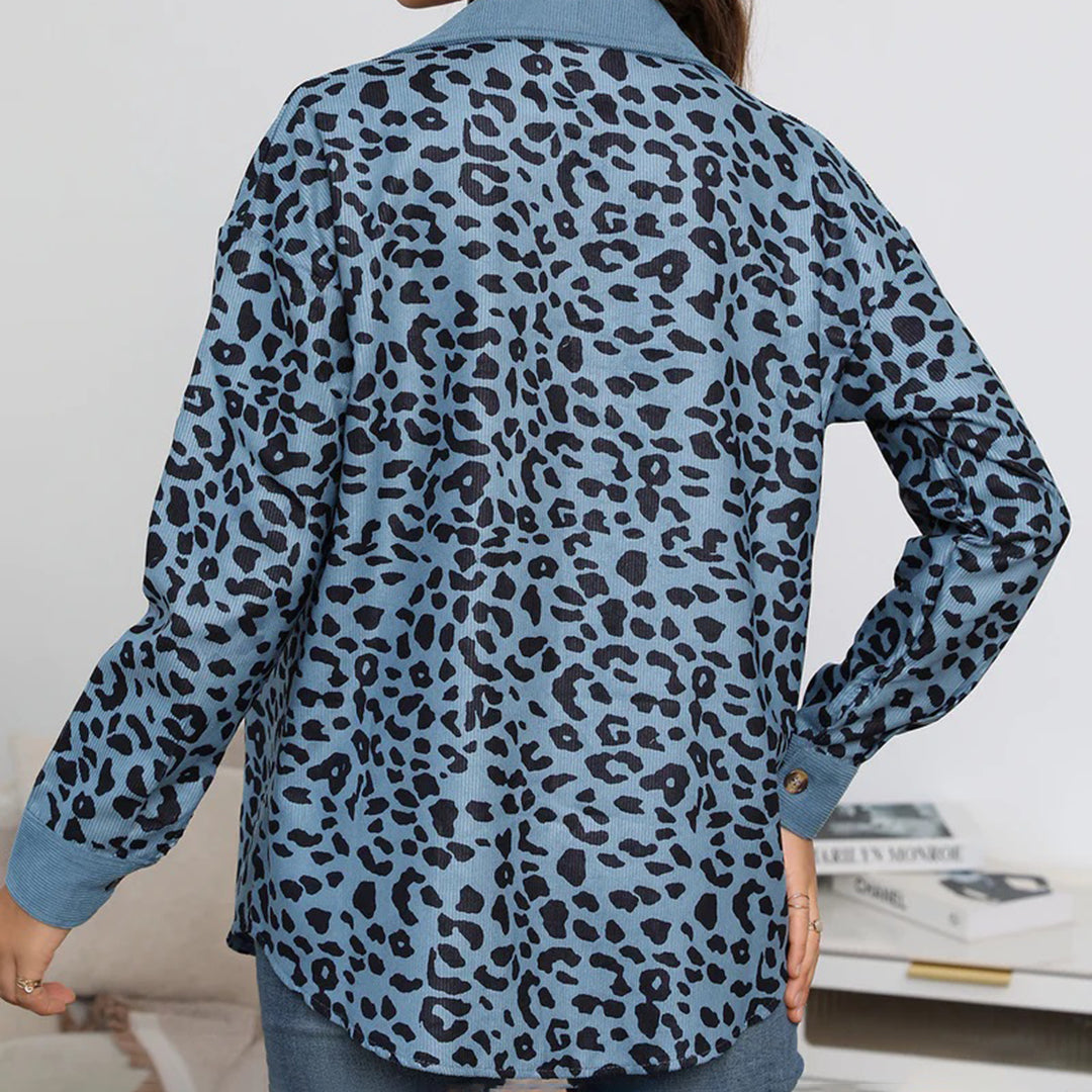 Oversized Damen Baumwollhemdjacke im Leopardenmuster für den Frühling