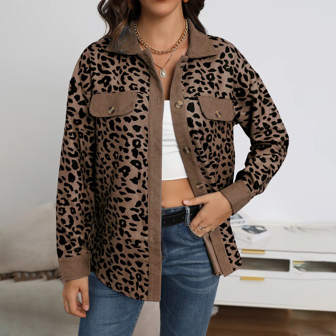 Oversized Damen Baumwollhemdjacke im Leopardenmuster für den Frühling