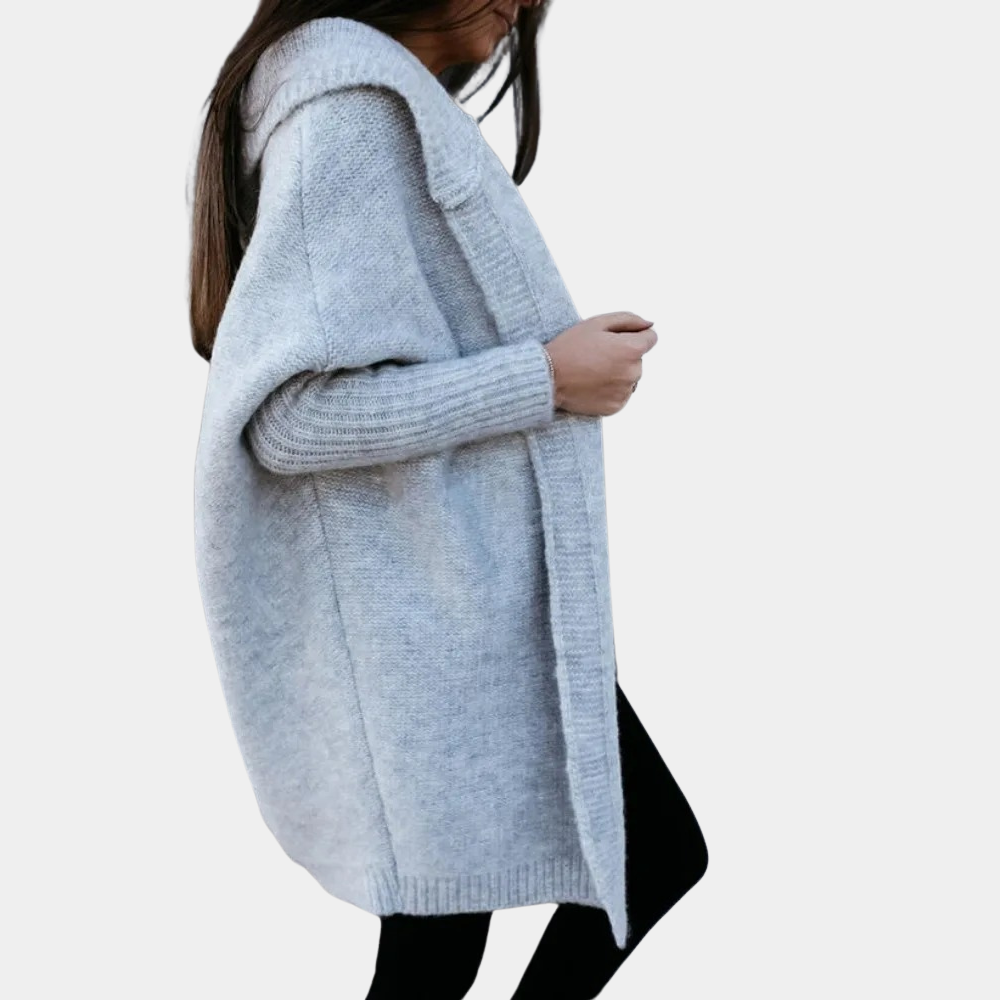 Langärmliger Damen Strickcardigan mit Kapuze aus Wolle – ideal für Frühling und kühle Tage