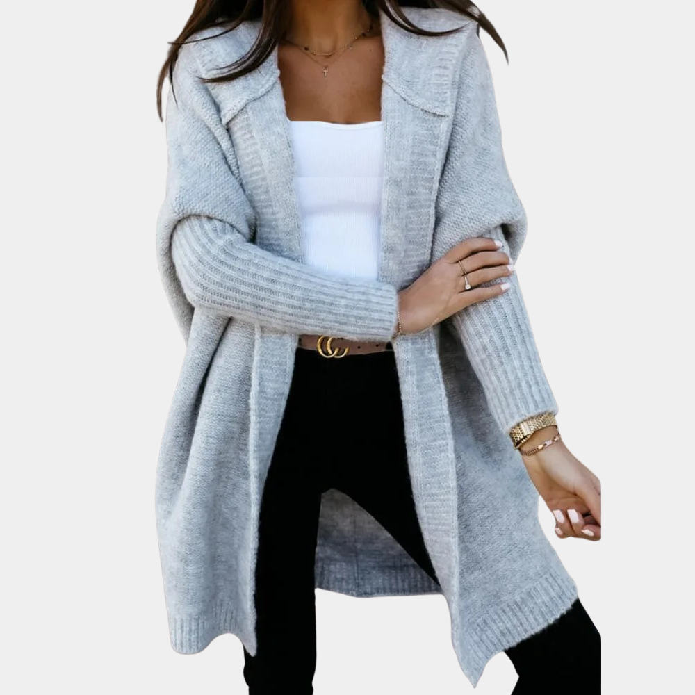 Langärmliger Damen Strickcardigan mit Kapuze aus Wolle – ideal für Frühling und kühle Tage