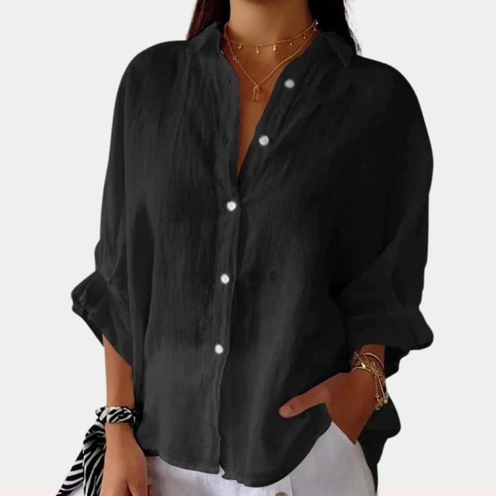 Elyra - Elegante Leinenbluse mit trendigem Kragen und schickem Schnürdetail