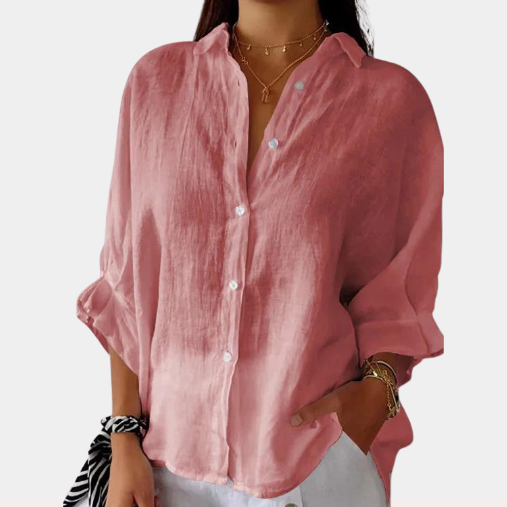 Elyra - Elegante Leinenbluse mit trendigem Kragen und schickem Schnürdetail