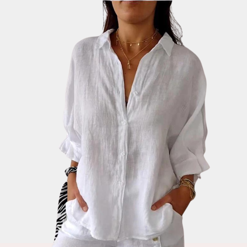 Elyra - Elegante Leinenbluse mit trendigem Kragen und schickem Schnürdetail