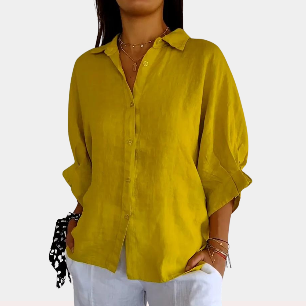 Elyra - Elegante Leinenbluse mit trendigem Kragen und schickem Schnürdetail