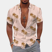 Herren Slim Fit Kurzarmhemd mit Knöpfen - Tropischer Palmendruck im Kontrastdesign