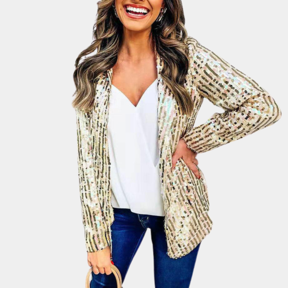 Eleganter Baumwollblazer für Damen mit Glitzer – leichter, lässiger Frühlingsstil